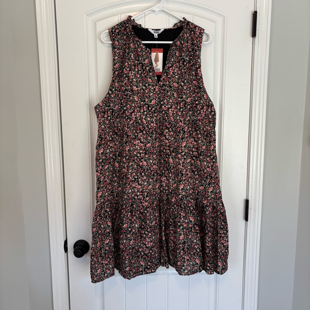 BB Dakota Steve Madden Women's Black Floral Tiered Short Dress Size XL NWT